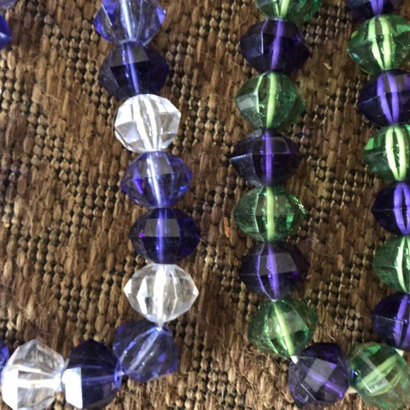 Vintage MCM Large Purple Green Clear Faceted Lucite Beaded Necklace Lot 2 Bundle - Picture 2 of 7